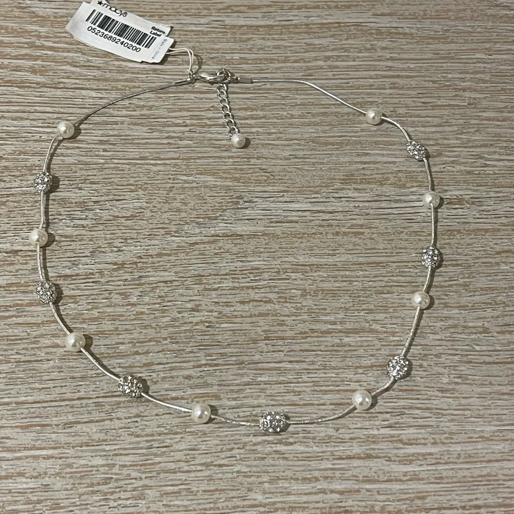 Classics silver-tone white pearl fireball ajustable necklace - Picture 1 of 8